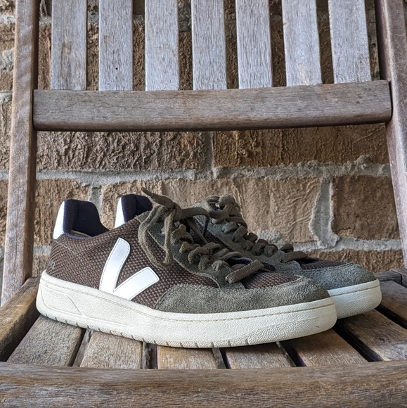 Veja Shoes - Veja V-12 Sage Green Suede Mesh Low Top Sneakers Size US7